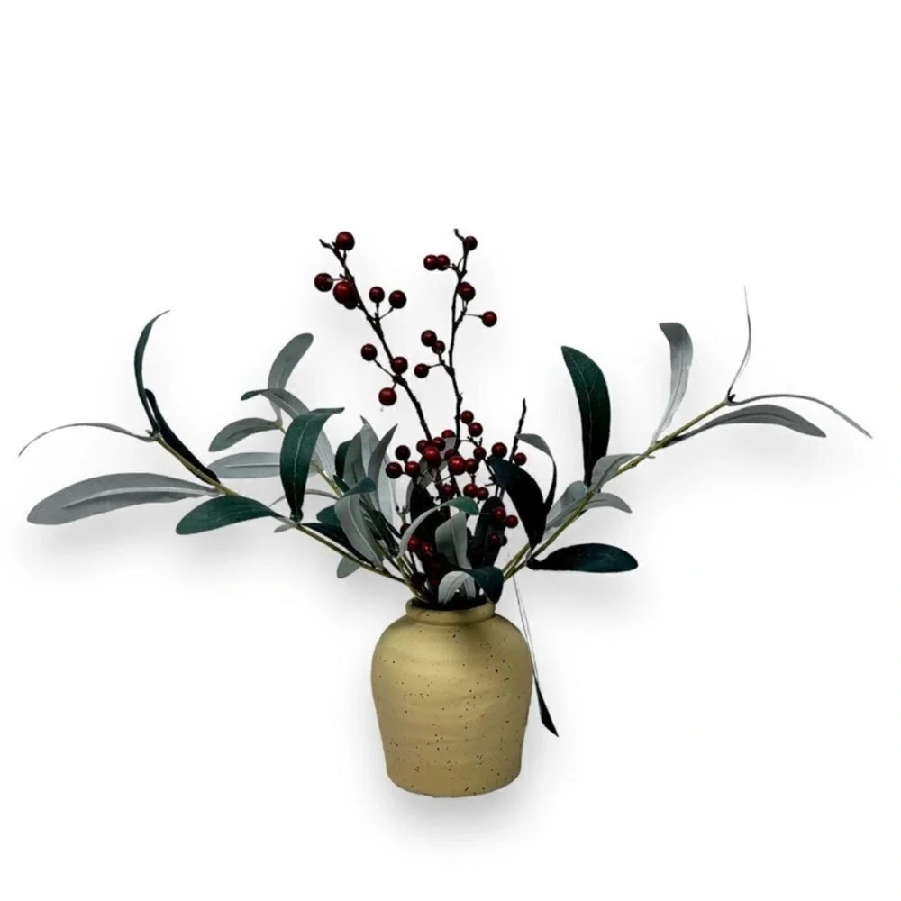 Threshold Green and Red Faux Berry Arrangement in Tan Vase